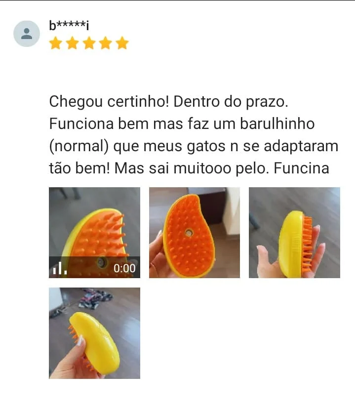 Print completo da avaliação de b*****i, com 5 estrelas, comentário e fotos da escova
