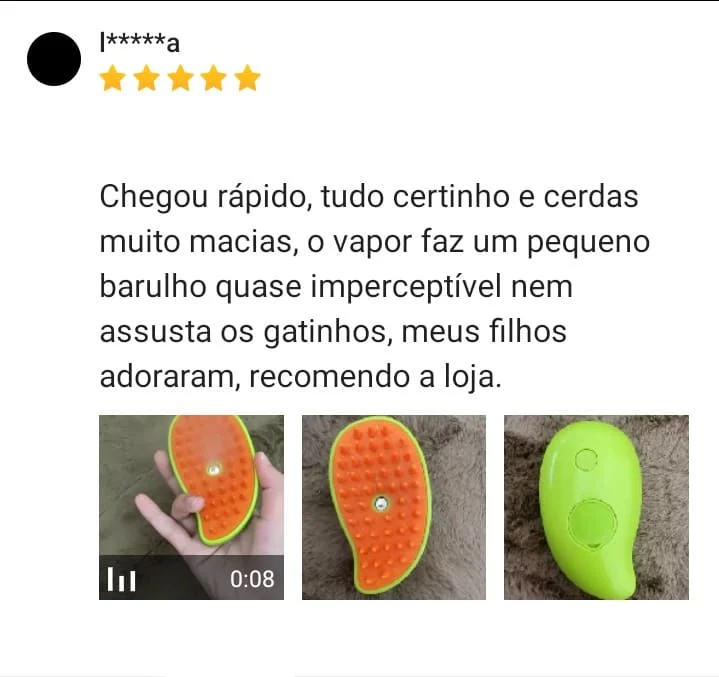 Print completo da avaliação de l****a, com 5 estrelas, comentário e fotos da escova